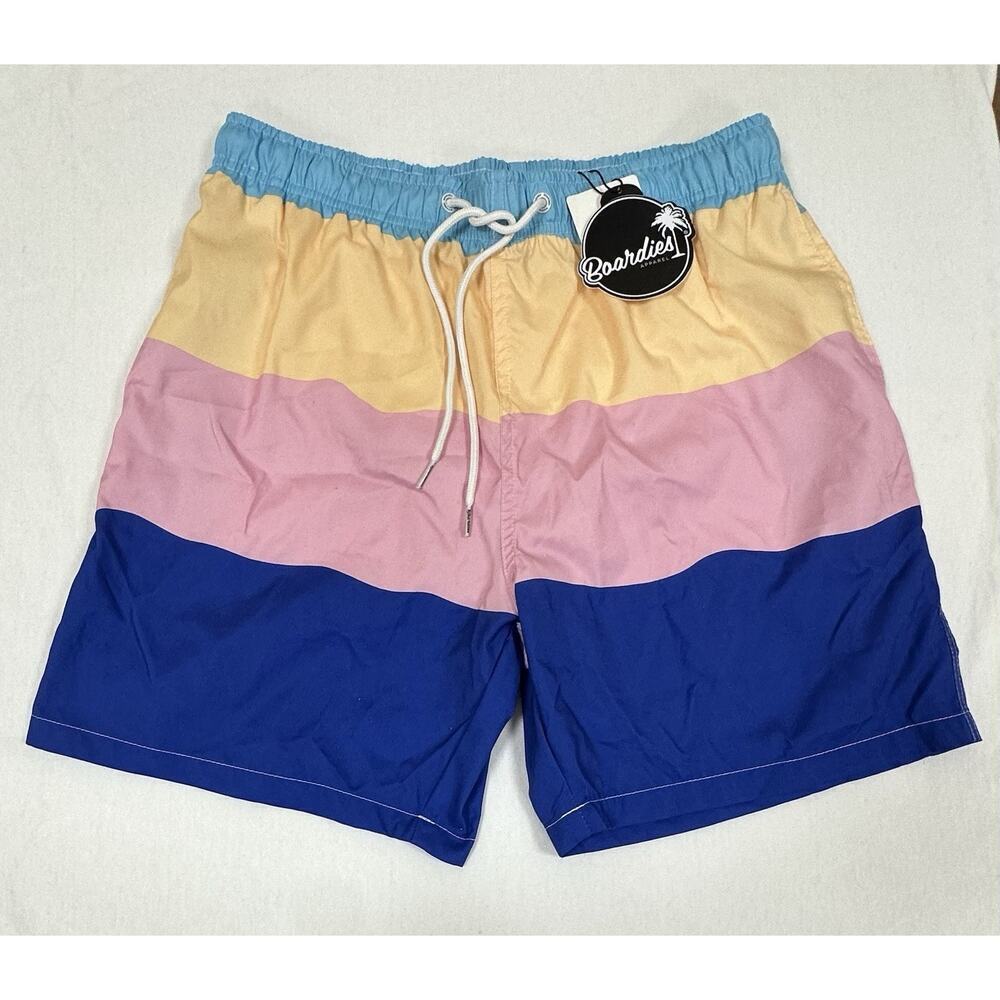 BOARDIES APPAREL Mens Swim Shorts Colorblock Stripes Size L brand new With Tags
